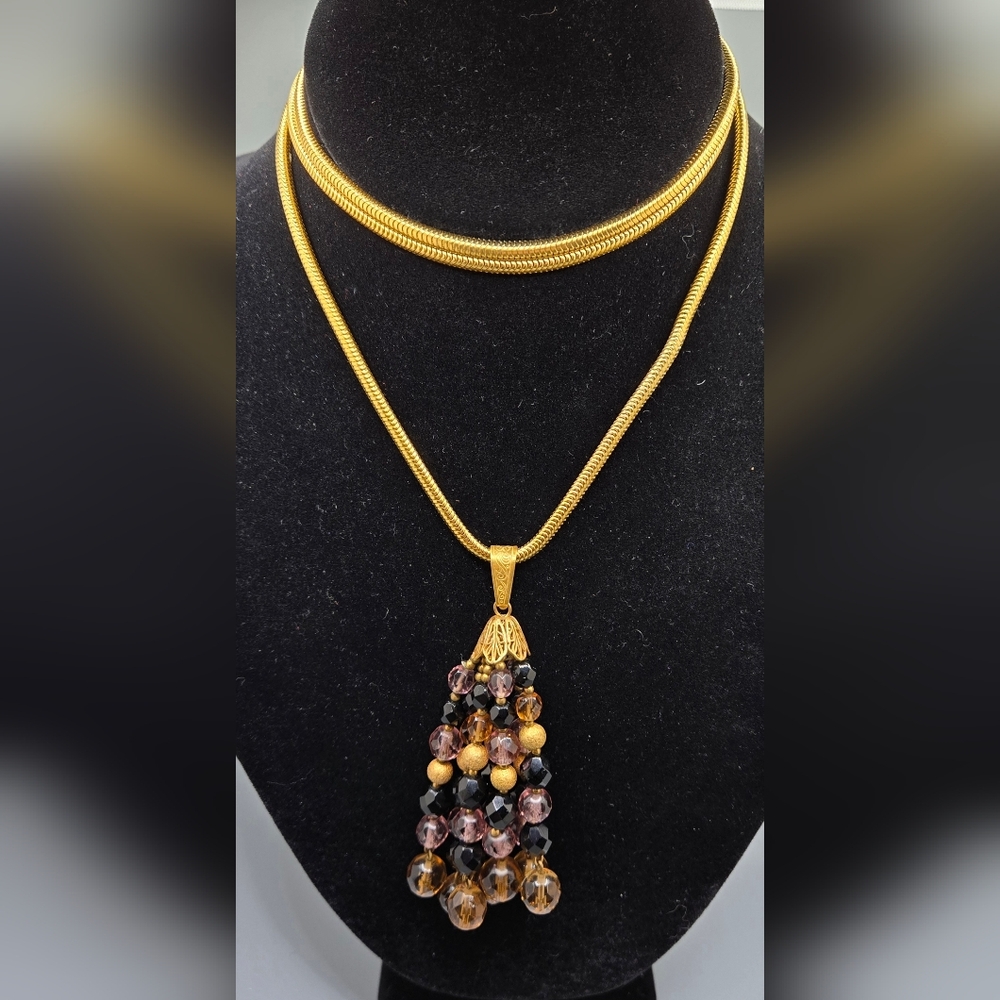 Diane Von Furstenberg (DVF) Necklace Gold Tone Snake Chain w/Crystal Pendant - Picture 2 of 6